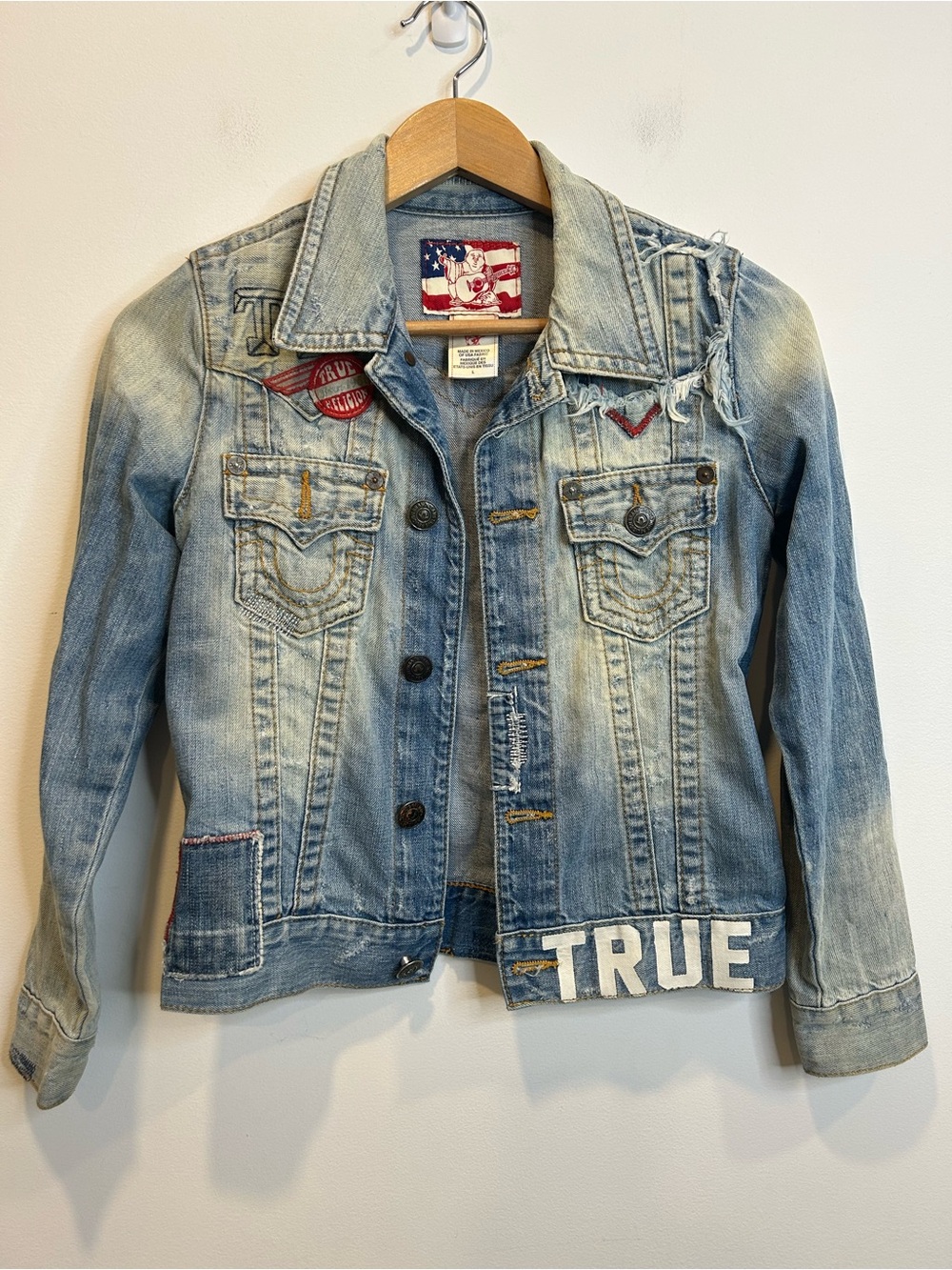 True Religion Girl’s Denim Jean Jacket Nomad Patches Blue